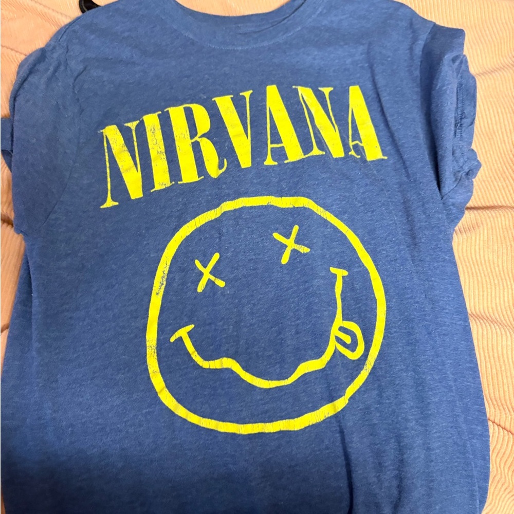 NIRVANA Blue Tee with Yellow Logo